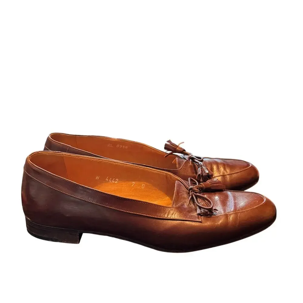 Ralph Lauren Made in Italy Brown Leather Tassel Slip On Loafers Shoes Women's 7
